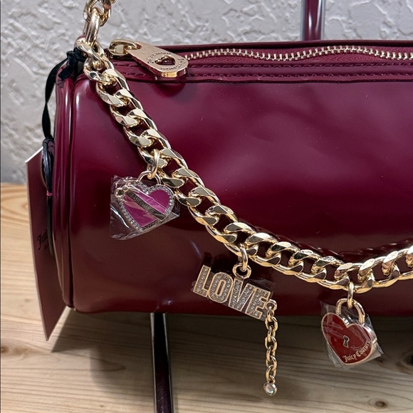 Juicy Couture Burgundy Shoulder Bag with Gold Chain - Picture 2 of 10